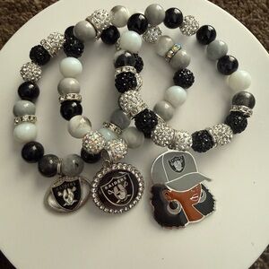 NFL Raiders Black and Silver Bracelet Set